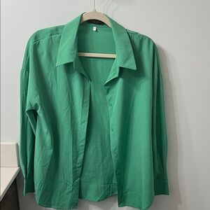 Classic Green Button-Front Blouse